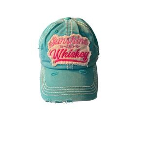 KBETHOS Sunshine and Whiskey Distressed Baseball Cap Teal Blue Pink Patch Hat